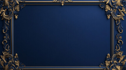 Elegant decorative gold frame on navy blue background, perfect for luxury cards, invitations, and festive designs.

