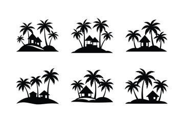 set of palm trees silhouettes