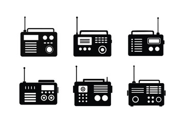 Old style military radio Silhouette Vector bundle  illustration, Set of Old style military radio Silhouette