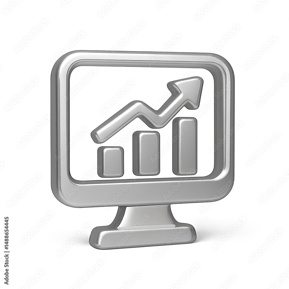 Poster silver 3d monitor displaying upward trending graph