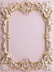 Luxurious pink background with 3D gold ornate borders and blank center for elegant card designs.


