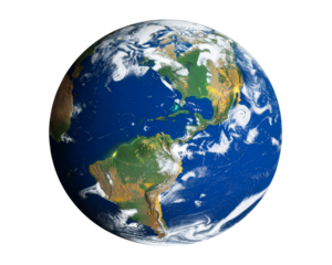 A highly detailed and accurate satellite photograph of the Earth isolated on a transparent background