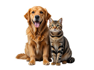 Obraz premium Portrait of a Happy dog and cat that are looking at the camera together, transparent background, PNG 