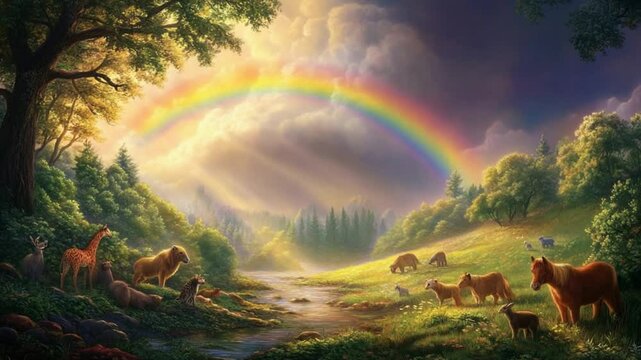 Peaceful Rainbow Valley: A Serene Landscape with Animals
