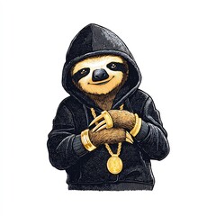 rapping sloth in hoodie cartoon style