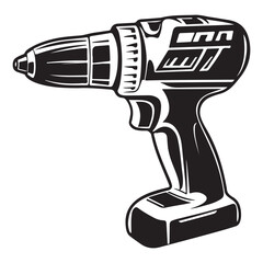 Drill silhouette vector illustration, Cordless Drill Outline Vector Illustration