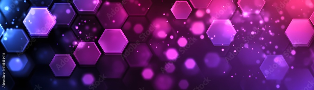 Poster abstract pattern of glowing hexagons in vibrant colors.