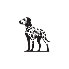 Striking Dalmatian Dog Silhouette Vector Art for Pet Lovers, Digital Clipart, Black and White Spotted Breed Illustration, Printable Dog Graphic for Crafts and Decor.
