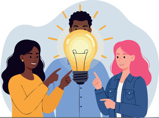 Diverse People Sharing Bright Idea Concept with Light Bulb Innovation Illustration 