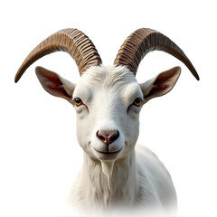 Fototapeta premium Majestic White Goat with Long Horns Farm Animal isolated on transparent background