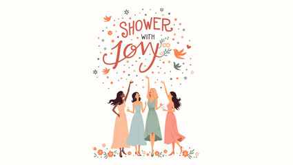 Bridal Shower Celebration with Bridesmaids – Elegant Wedding Party Illustration

