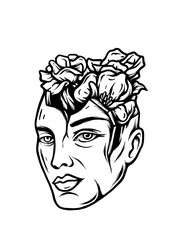 cracked face and flowers