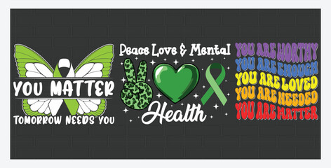 Mental health illustration set. Character with mental disorder fight against stress, depression, emotional burnout and other psychological problems, T Shirt Design Bundle