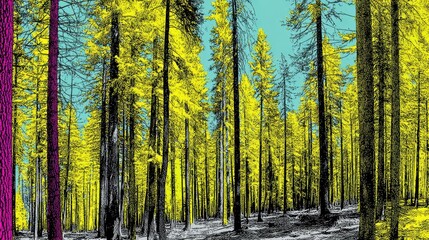 Obraz premium Vibrant, colorful depiction of a forest after fire.