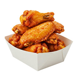 Stack of chicken wings in take out container isolated on transparent background


