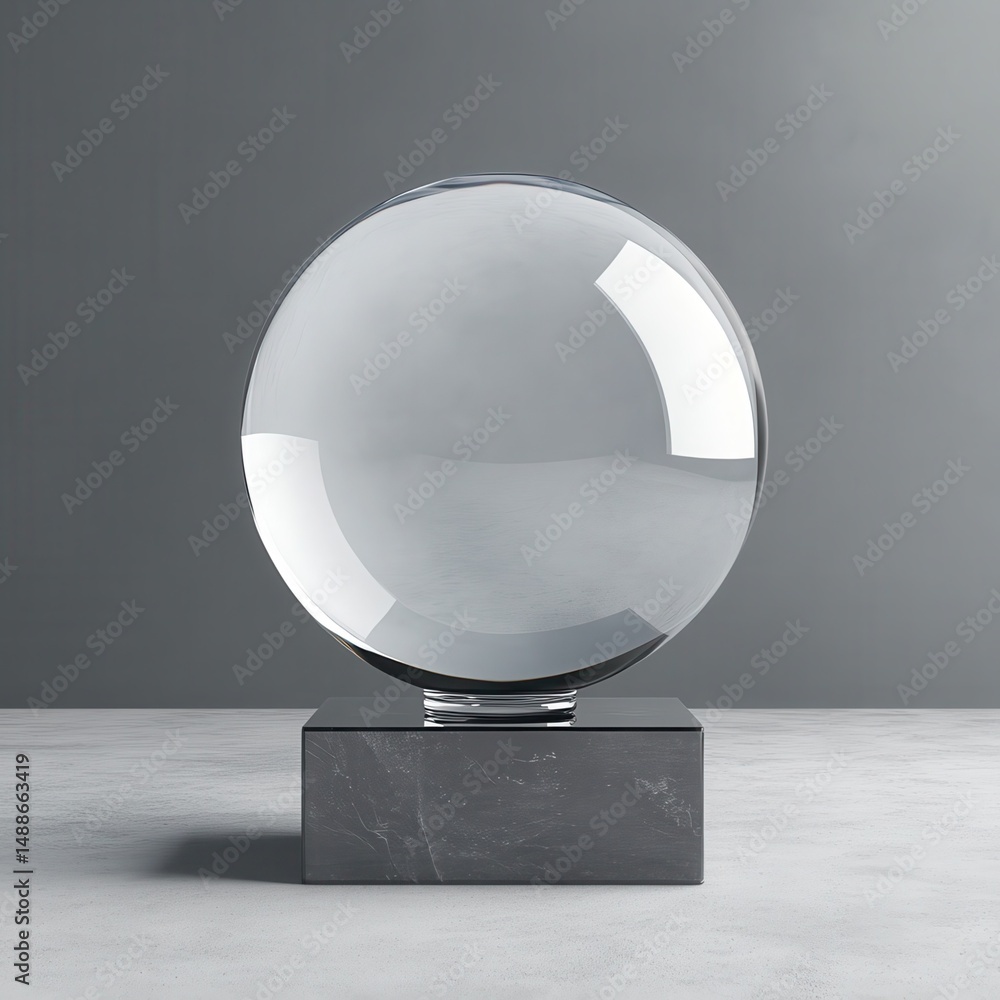 Poster generate a 3d rendered glass award tubestone that is round and has a square base mockup - no text on