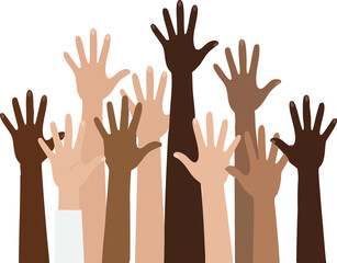 Fototapeta premium Diverse human hands raised together symbolizing unity and cooperation vector illustration 