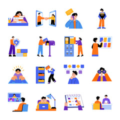 Set of Flat Style Work Characters Illustrations 

