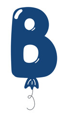 Latin letter B shaped balloon, rounded glossy design, isolated vector on transparent background. Hand drawn illustration. Holiday, party, celebration, anniversary, birthday card, banner element