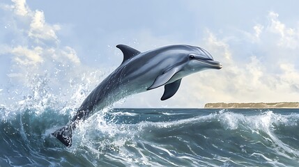 Fototapeta premium Dolphin leaping through wave
