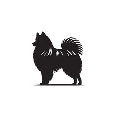 Elegant Finnish Spitz Dog Silhouette Vector Design Featuring the Distinct Foxlike Appearance, Pointed Ears, Curled Tail, and Proud Stance – Ideal for Prints, Logos, Stickers, and Pet Art.
