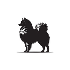 Elegant Finnish Spitz Dog Silhouette Vector Design Featuring the Distinct Foxlike Appearance, Pointed Ears, Curled Tail, and Proud Stance – Ideal for Prints, Logos, Stickers, and Pet Art.
