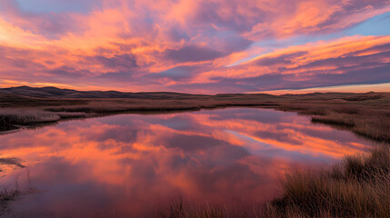Obraz premium Tranquil Sunset Over Calm Water with Beautiful Color Reflections