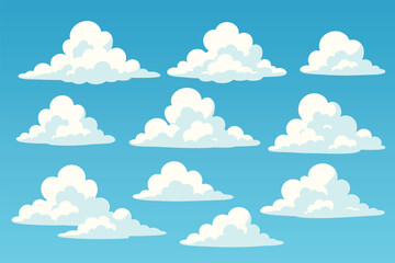 Collection of cartoon clouds on blue sky