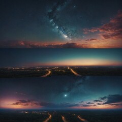 Naklejka premium Celestial Tapestry: A captivating panorama of the night sky unfolds, with a breathtaking display of the Milky Way, a luminous moon.