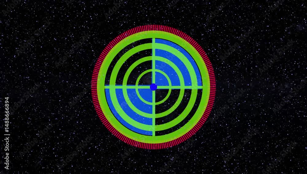 Poster animated radar icon animation on cc star bust background. radar point to detect enemy position. abst