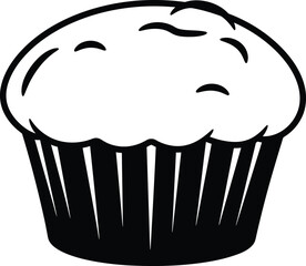 a black and white cartoon illustration of a cupcake
