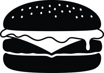 hamburger, fast food, food illustration, minimalist line art, black and white, simple shapes, geometric design
