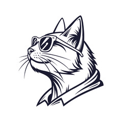 cat logo wearing glasses edgy silhouette vector
