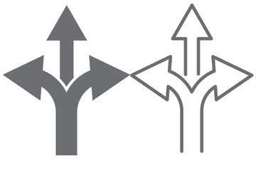 Set of Three way directional icon collection. Road, direction, branching arrow symbol. Vector Illustration. EPS 10