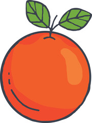 Hand-Drawn Orange Fruit Illustration – Cute Cartoon Citrus with Leaves