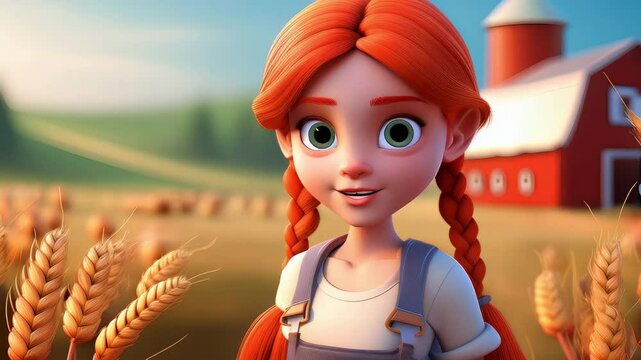 Cute Cartoon Farm Girl Talking to the Camera