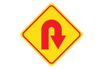U-turn ahead traffic sign road. Arrow flat icon for u-turn or return. Vector illustrator. EPS 10.