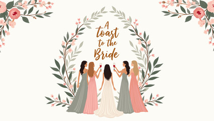 Bridal Shower Celebration with Bridesmaids &ndash; Elegant Wedding Party Illustration


