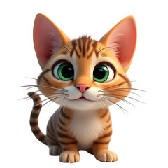 Adorable Cartoon Kitten Cute 3D Cat isolated on transparent background