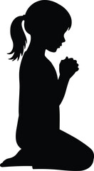 Silhouette young girl kneeling praying

