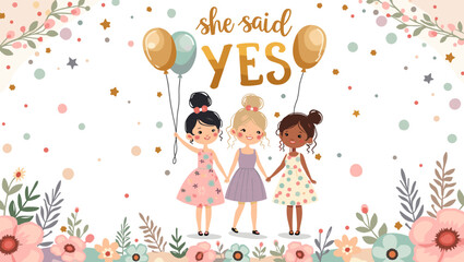 Bridal Shower Celebration with Bridesmaids – Elegant Wedding Party Illustration

