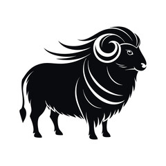 Musk Ox Silhouette Standing Against Wind  