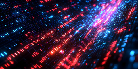 Abstract data flow with bright neon lights and geometric patterns