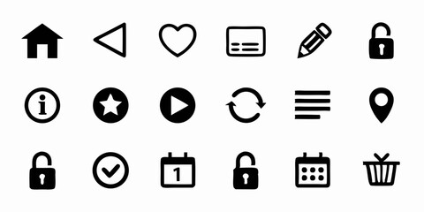 Set of Black and White Flat Design Icons for Web or App