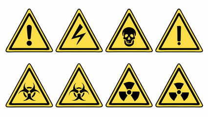 Collection of Yellow Triangular Warning Signs with Various Symbols