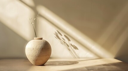 Earthen Vase with Dried Flowers, Sunny Room Decor, Light and Shadow Art