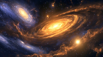Fototapeta premium Majestic Cosmic Landscape with Spiraling Galaxies and Stars