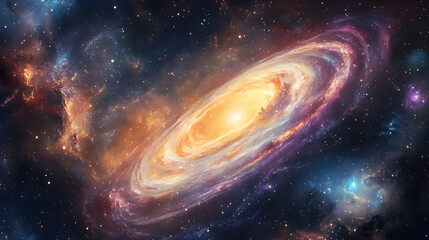Obraz premium Swirling Galaxy with Bright Core and Colorful Nebulae in Space