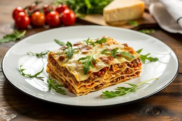 Delicious Italian Lasagna with Fresh Herbs on a Plate
