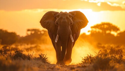 Fototapeta premium Majestic elephant in golden sunset